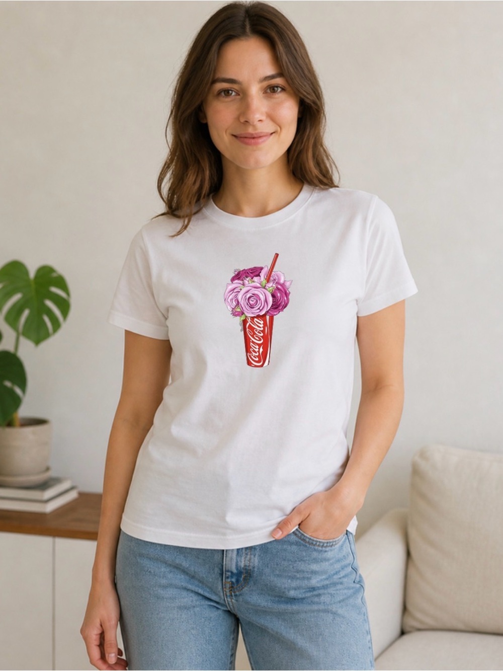 Floral Coke Cup Shirt Girly Soda Aesthetic Graphic Tee